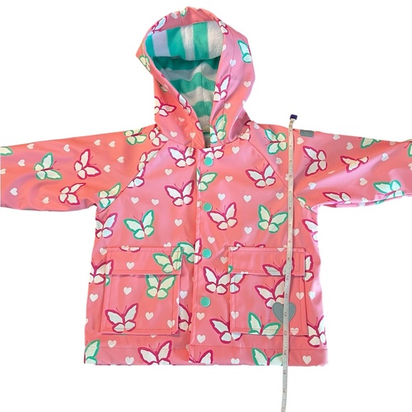 Hatley Green and Pink Baby Raincoat With Butterfly Pattern Size 9-12 Mos - Picture 3 of 10